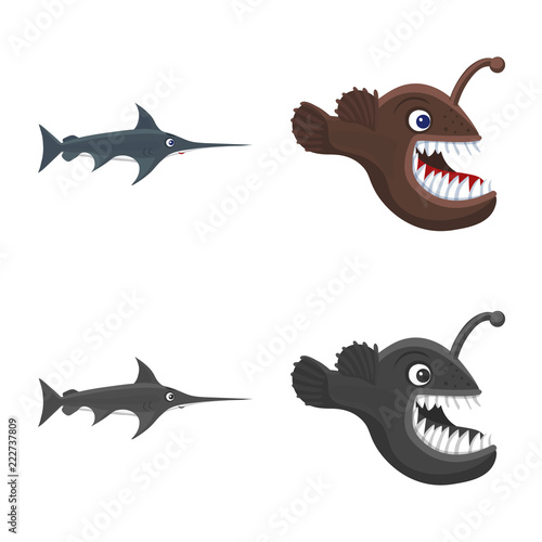 Vector illustration of sea and animal symbol. Collection of sea and marine stock symbol for web.