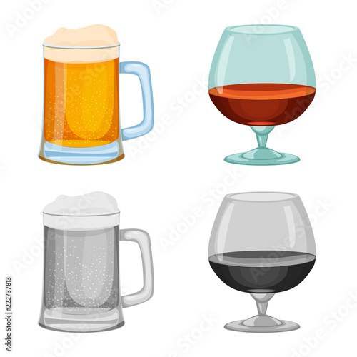 Vector illustration of drink and bar symbol. Collection of drink and party stock symbol for web.