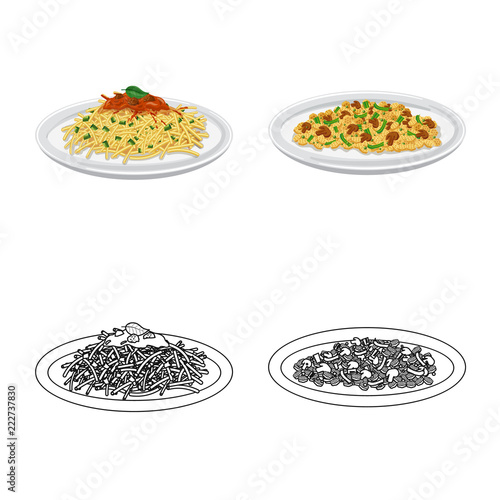 Vector illustration of pasta and carbohydrate symbol. Collection of pasta and macaroni stock symbol for web.