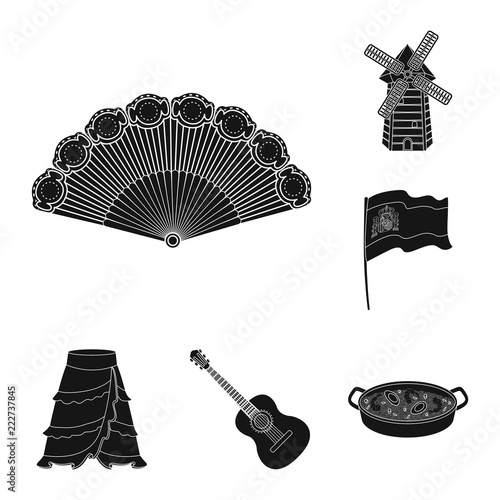 Spain country black icons in set collection for design.Travel and attractions vector symbol stock web illustration.