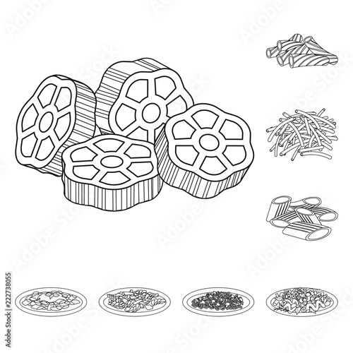 Vector illustration of pasta and carbohydrate logo. Collection of pasta and macaroni vector icon for stock.