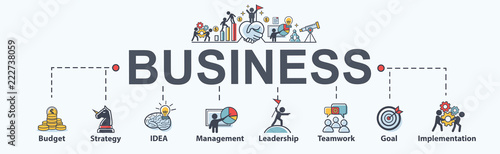 Business banner web icon for business and marketing, budget, money, Strategy, idea, goal and implementation plan. Minimal vector infographic.