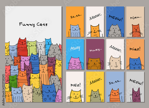 Cards design, funny cats family