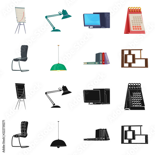 Isolated object of furniture and work icon. Set of furniture and home vector icon for stock.