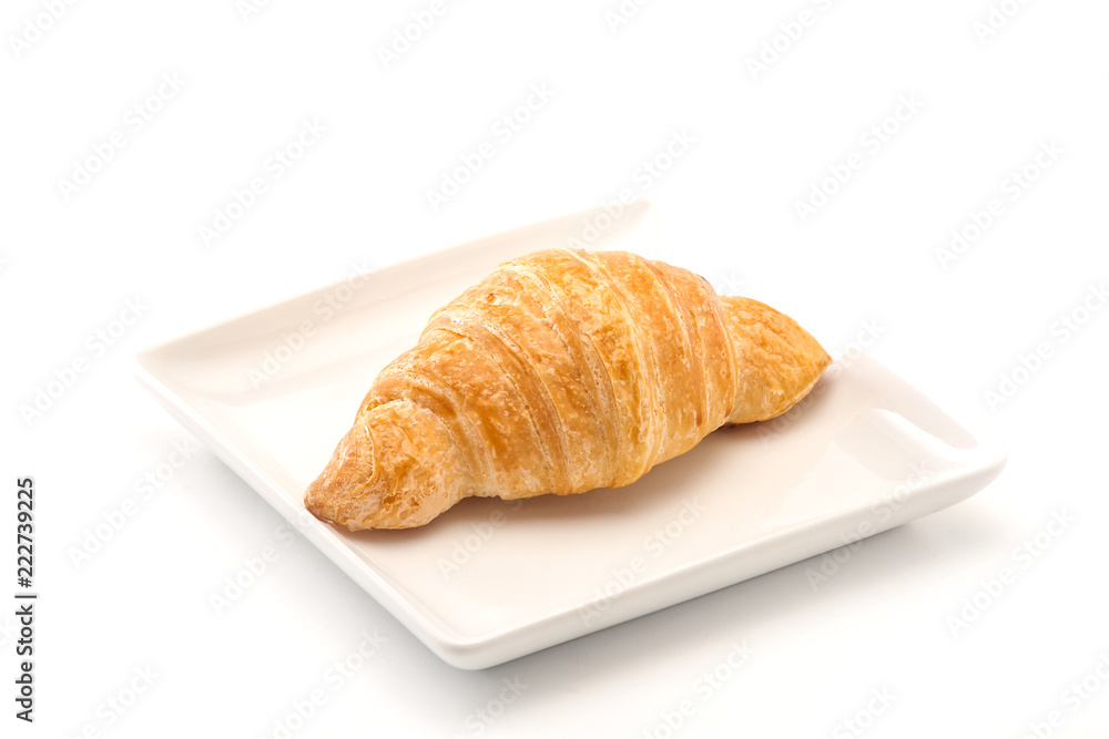 French croissants on wicker basket, bakery background French croissants on wicker basket, bakery background