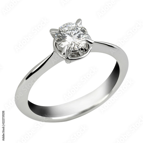 Принти на полотні White gold solitaire diamond engagement ring isolated on white background
