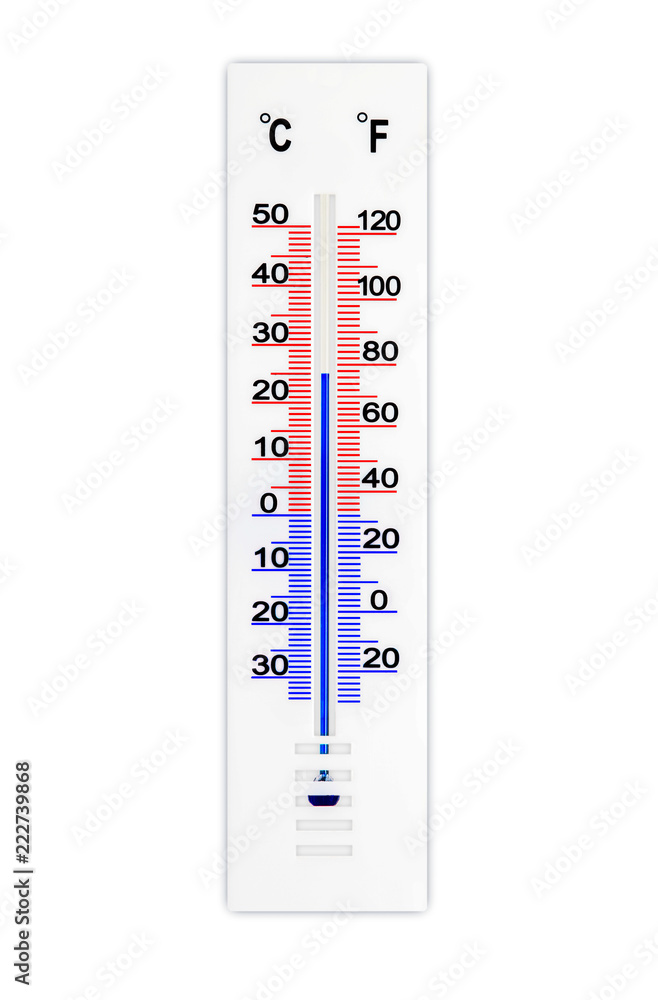 Meteorology thermometer isolated on white background. Air temperature plus 25  degrees celsius Stock Photo | Adobe Stock