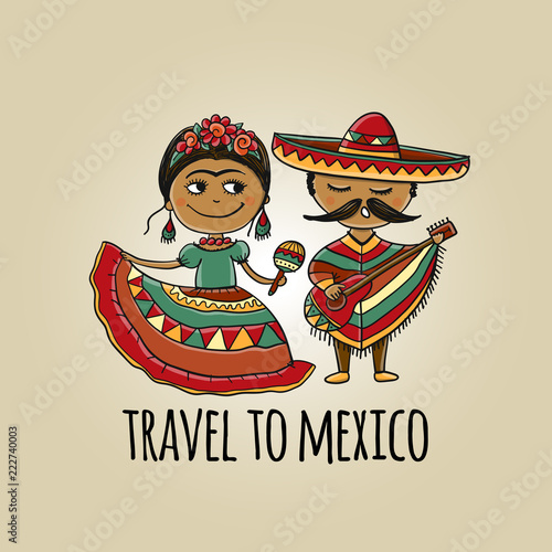 Mexican people in national costumes. Sketch for your design
