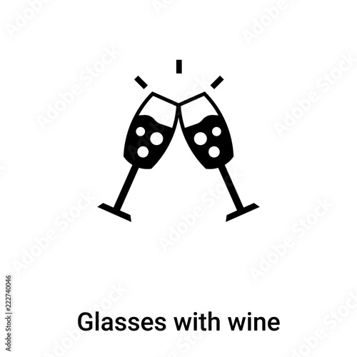 Glasses with wine icon vector isolated on white background, logo concept of Glasses with wine sign on transparent background, black filled symbol