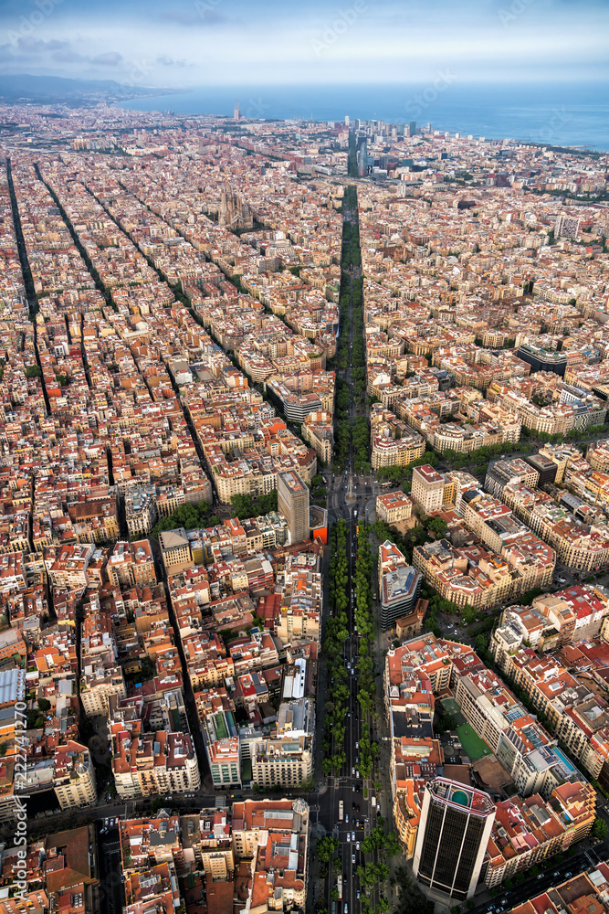Aerial view of Barcelona main street and city skyline, Spain Stock Photo Adobe Stock