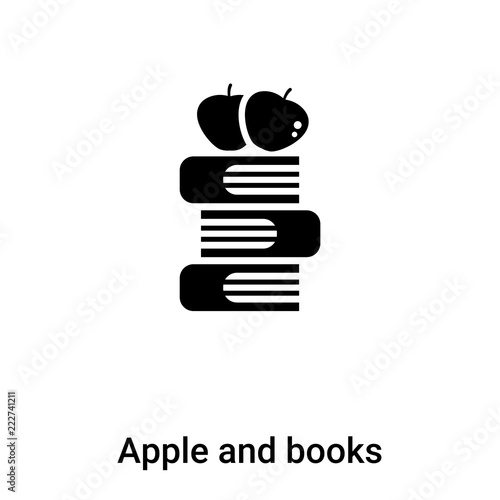 Apple and books icon vector isolated on white background, logo concept of Apple and books sign on transparent background, black filled symbol