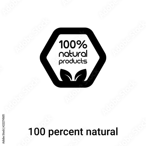 100 percent natural icon vector isolated on white background, logo concept of 100 percent natural sign on transparent background, black filled symbol