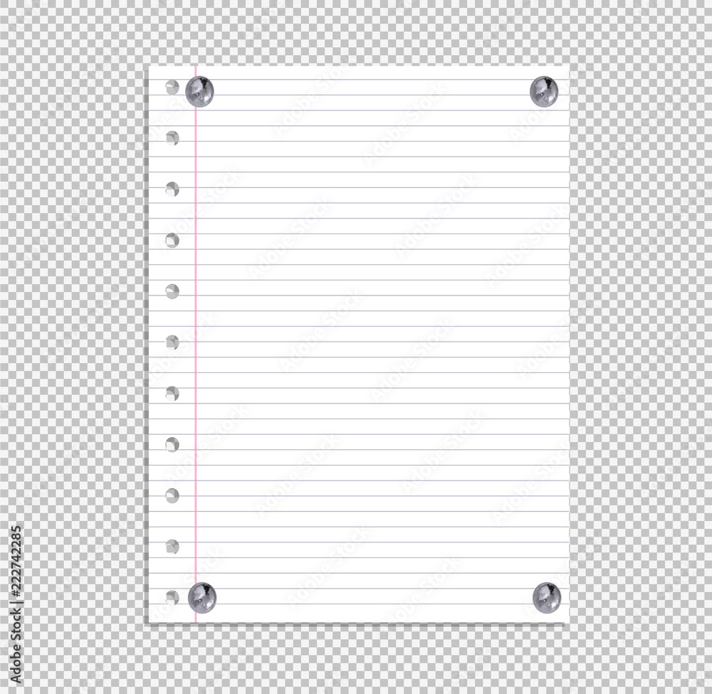 Vector School Notebook Page, Lined Paper Sheet Attached by ...