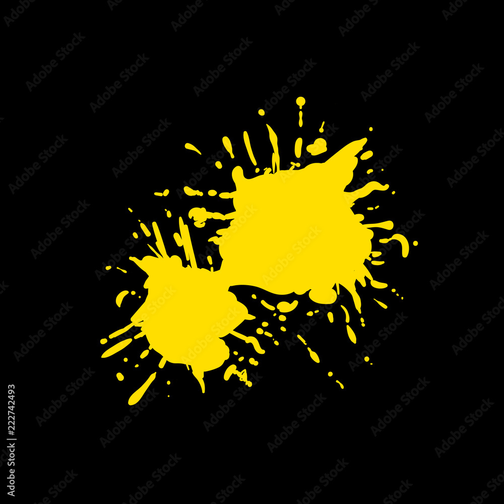 Vector Yellow Paint Splash Isolated on Black Background, Blank Splatter