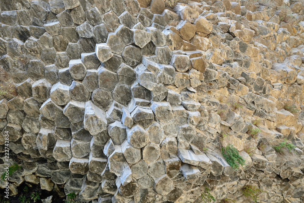 Armenia - Symphony of the Stones, geological rock formation basalt columns in the gorge near Garni. Armenia - Symphony of the Stones, geological rock formation basalt columns in the gorge near Garni.