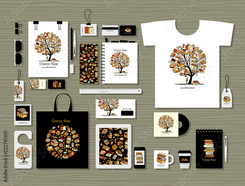 Corporate flat mock-up template, books library