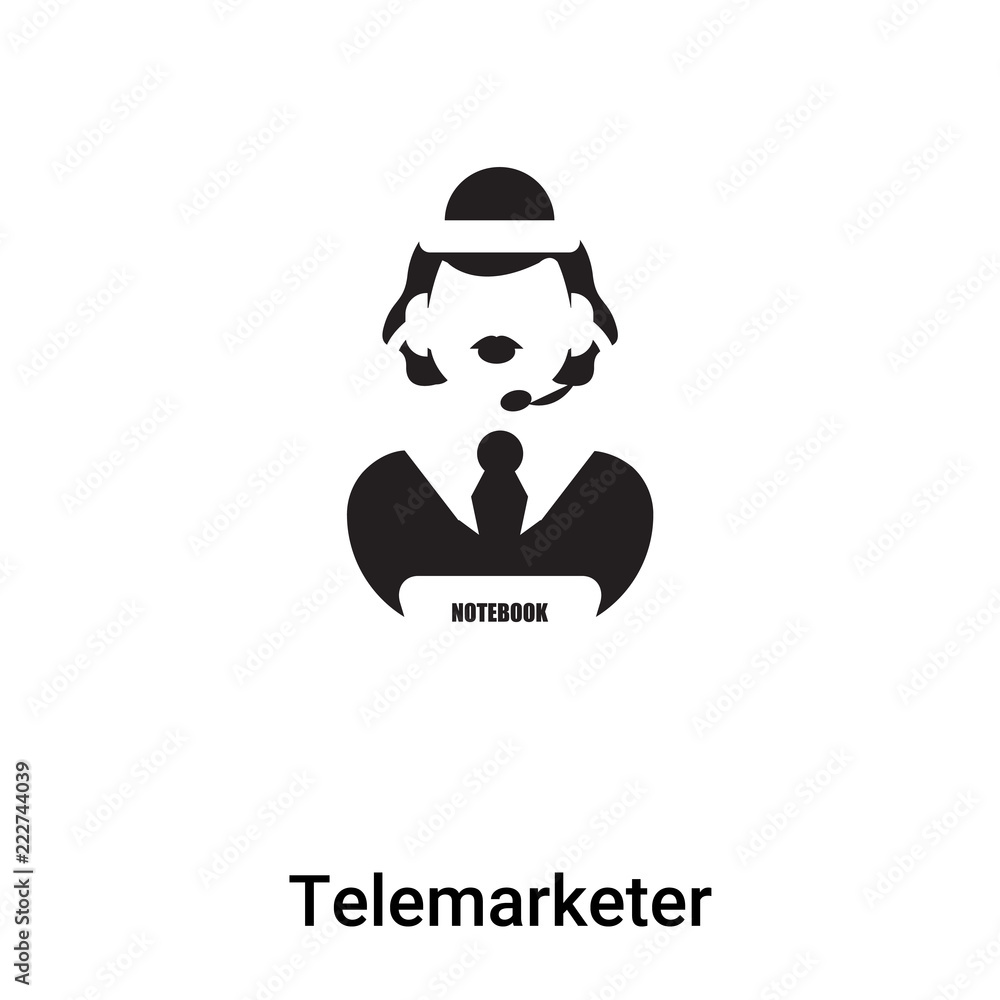 Telemarketer icon vector isolated on white background, logo concept of Telemarketer sign on transparent background, black filled symbol