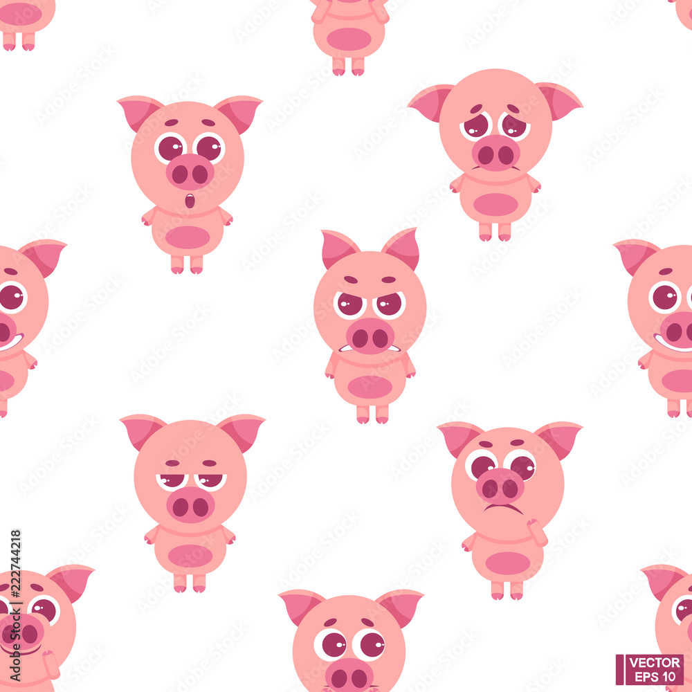 Seamless pattern of pink pigs.