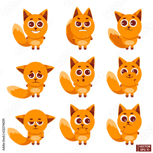 Set of emoji cute fox.