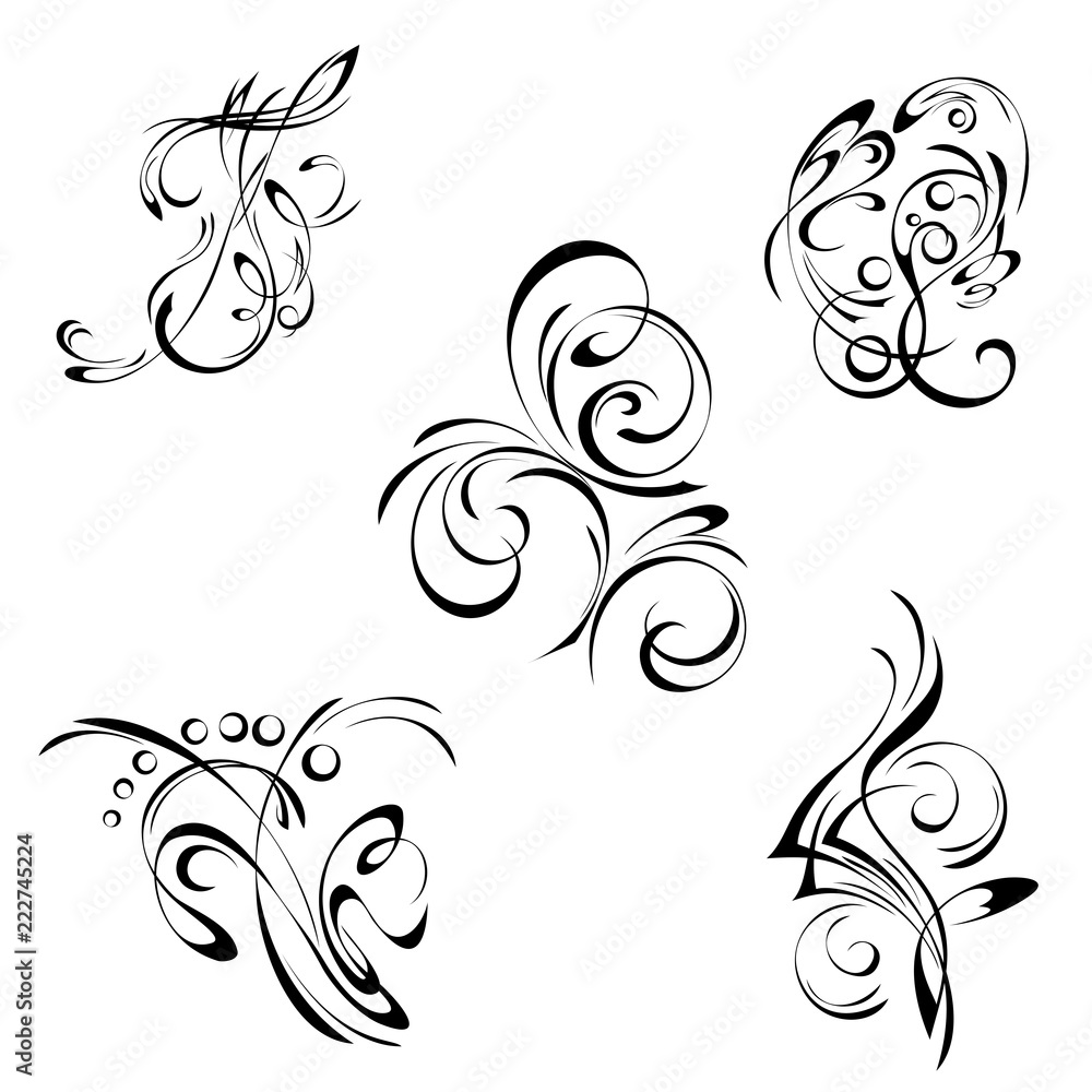 abstract decorative elements in black lines on a white background. SET