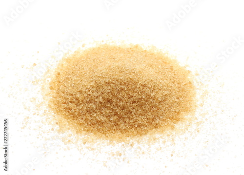 Brown sugar, pile isolated on white background, sugarcane