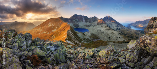 Fototapeta Naklejka Na Ścianę i Meble -  Panorama of mountain landscape at summer in Tatras at sunset in Slovakia
