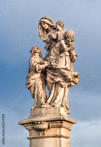 The sculpture "Saint Anna with Child" on the Charles Bridge in Prague, Czech Republic