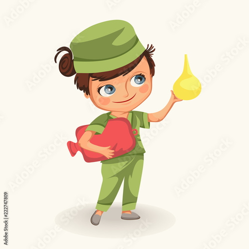 Cartoon nurse with enema poster