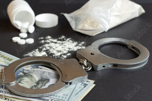 Canvas Print Drugs and handcuffs composition