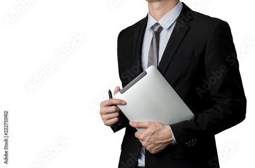 business man use tablet isolate on white background