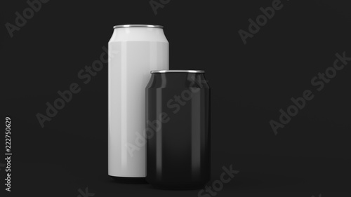 Big white and small black soda cans mockup
