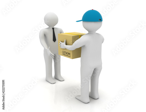 Worker delivering a package to a businessman