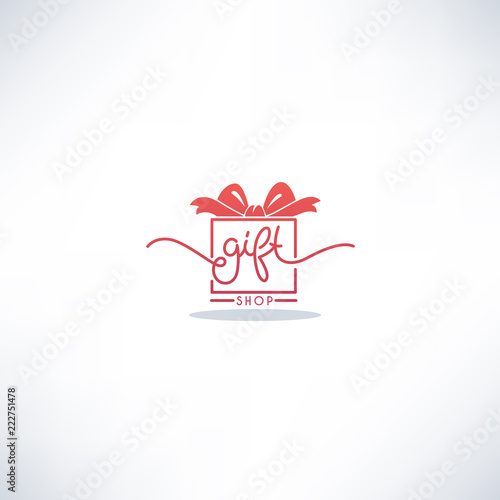 Gift Shop Doodle Lettering Logo with Image of Present Box