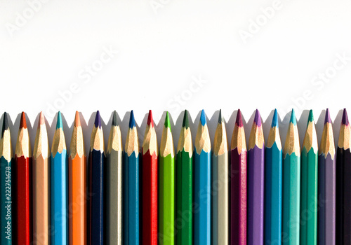 Colored Pencils on White Background in a Row