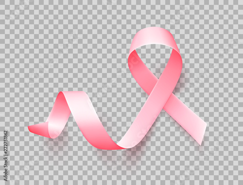 Symbol of breast cancer awareness month in october. Realistic pink satin ribbon over transparent background. Vector.