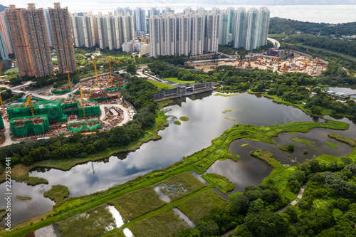 Hong Kong construction site and cityscape photo