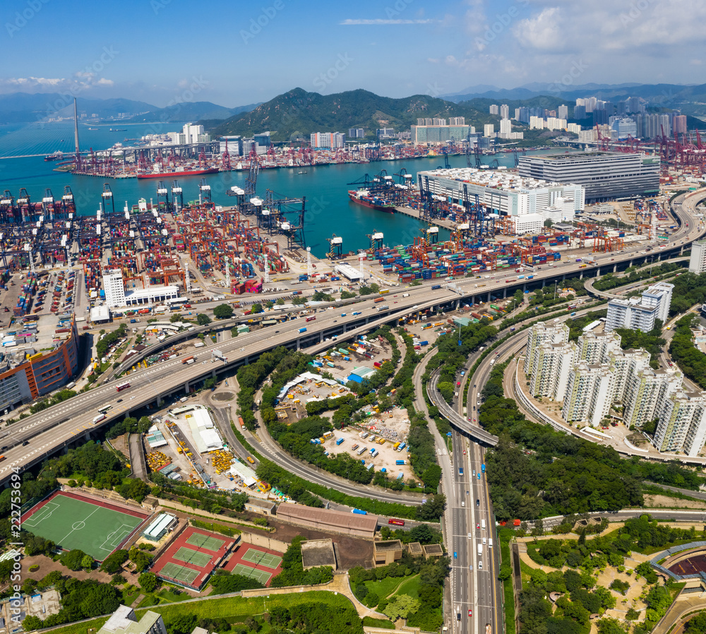 Top view of Hong Kong container terminal