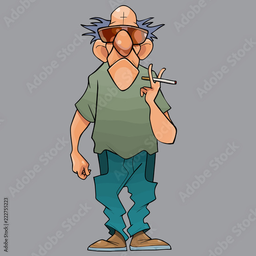 cartoon bald man with a cigarette in his hand
