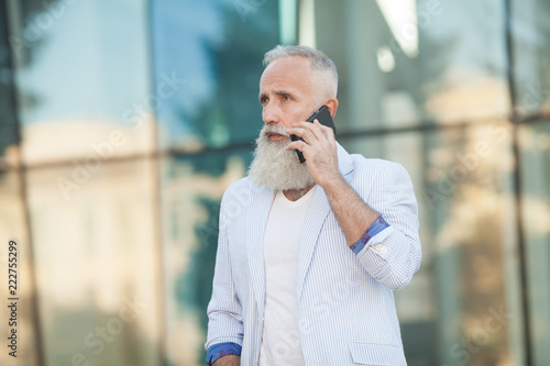 Senior Man Mobile Phone Communication Connection Technology Concept