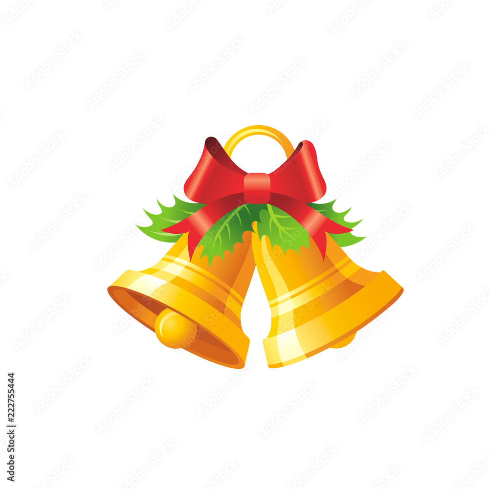 Vector illustration of 3d realistic Xmas symbol. Cute gold jingle ...