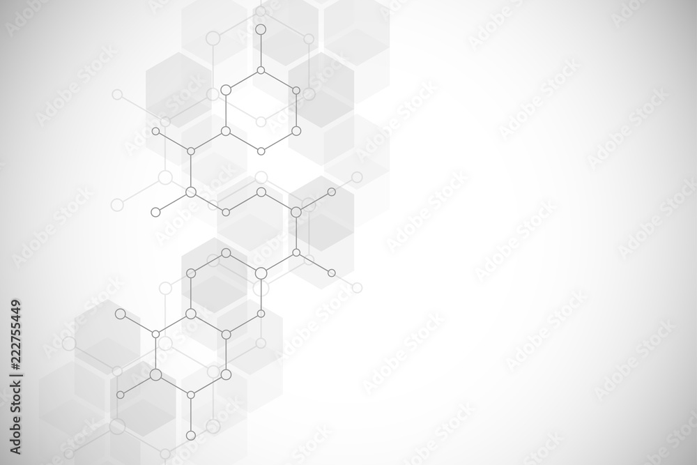 Abstract molecular structure and chemical elements. Medical, science and technology concept. Geometric background from hexagons. Abstract molecular structure and chemical elements. Medical, science and technology concept. Geometric background from hexagons.