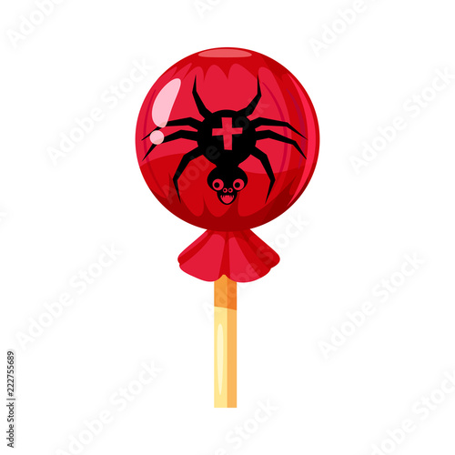 Colored sweets, lollipop, hard candy, Spider, caramel, Halloween holiday. Vector, isolated, cartoon style