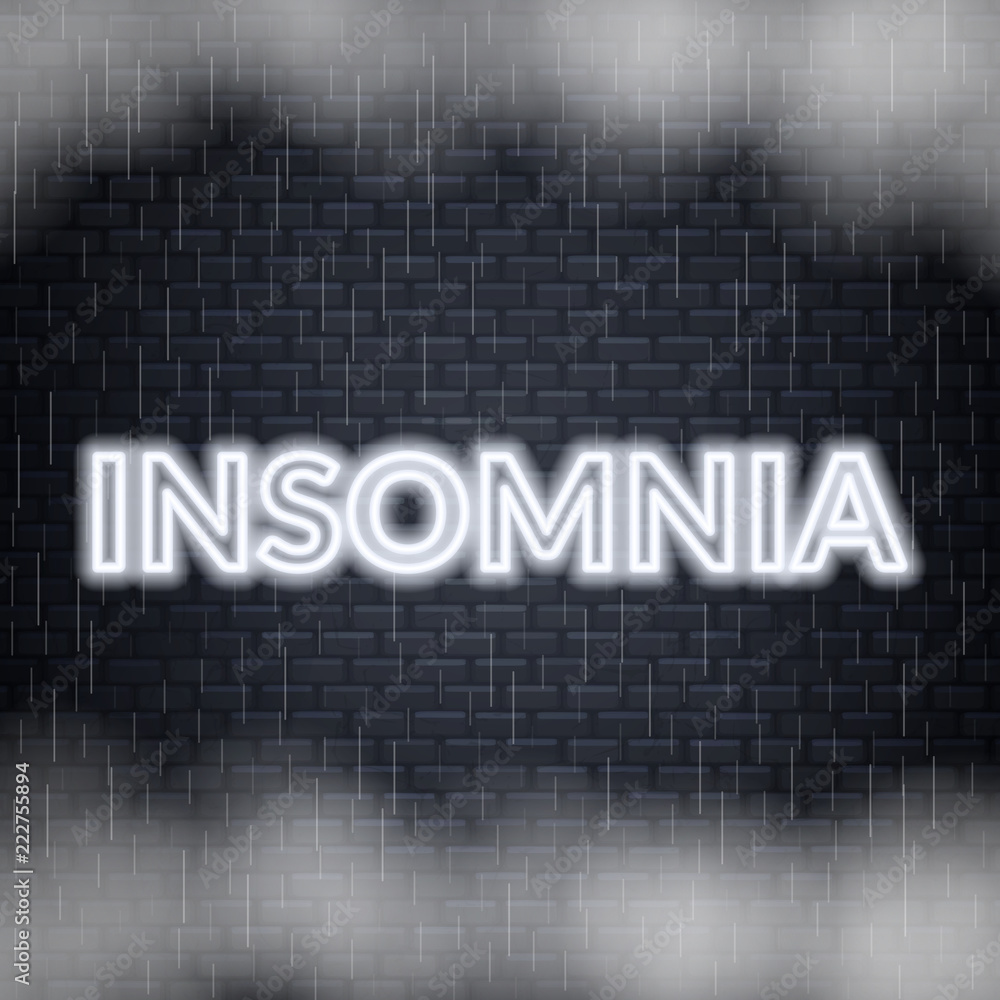 Insomnia neon lettering. Sad mood. Vector illustration Insomnia neon lettering. Sad mood. Vector illustration