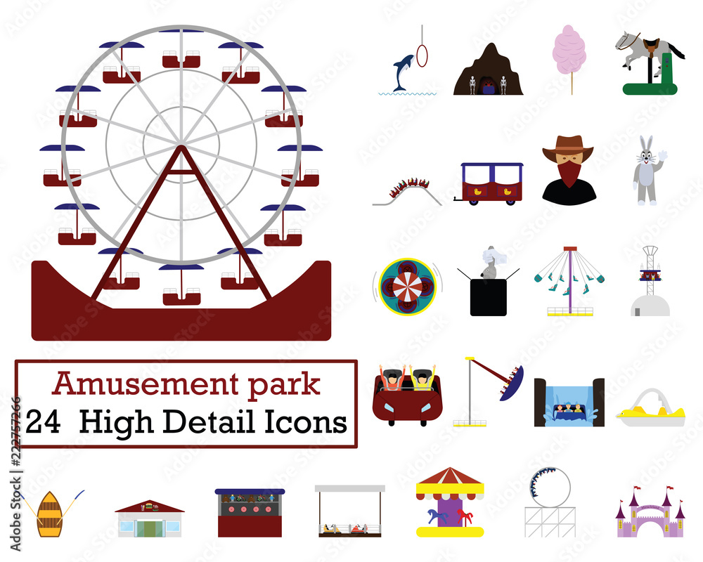 Naklejka premium Amusement Park Icon Set