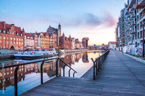 Gdansk old town and famous crane at amazing sunrise. Gdansk. Poland photo