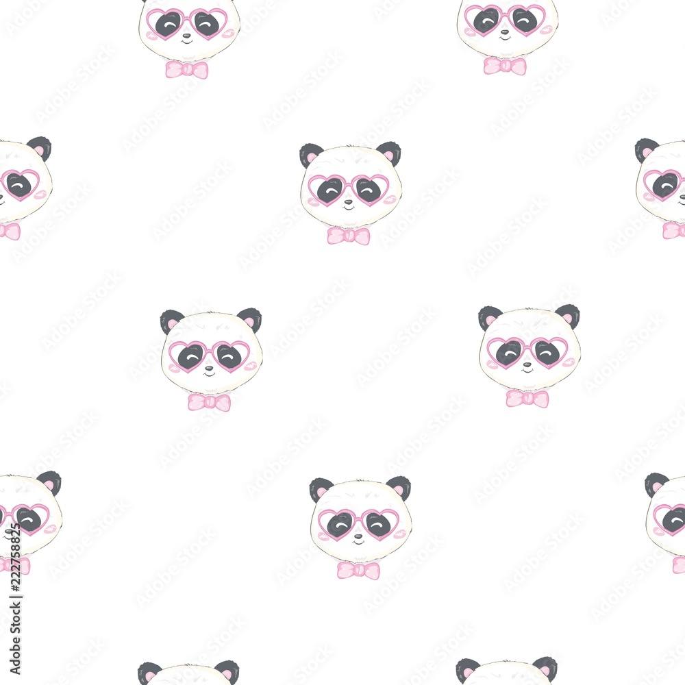 Seamless Cute Cartoon Panda Pattern