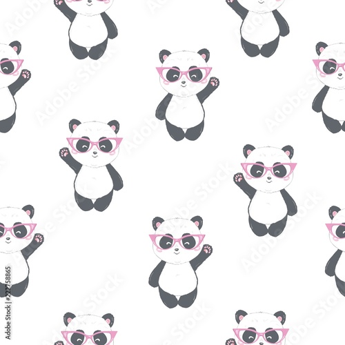 Seamless Cute Cartoon Panda Pattern