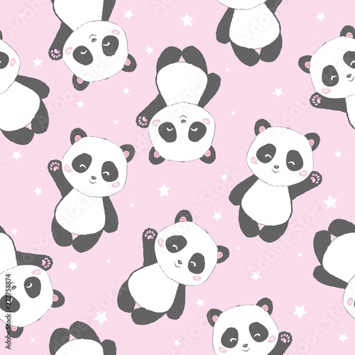 Fototapeta Naklejka Na Ścianę i Meble -  Seamless Cute Cartoon Panda Pattern
