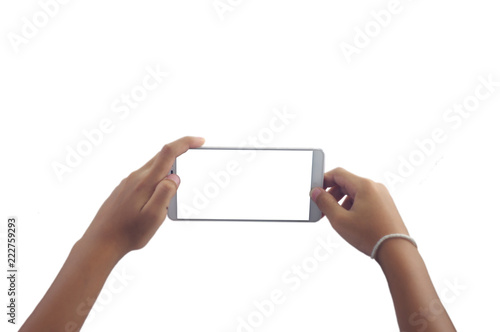 Smartphone take photo isolated with clipping path on white background