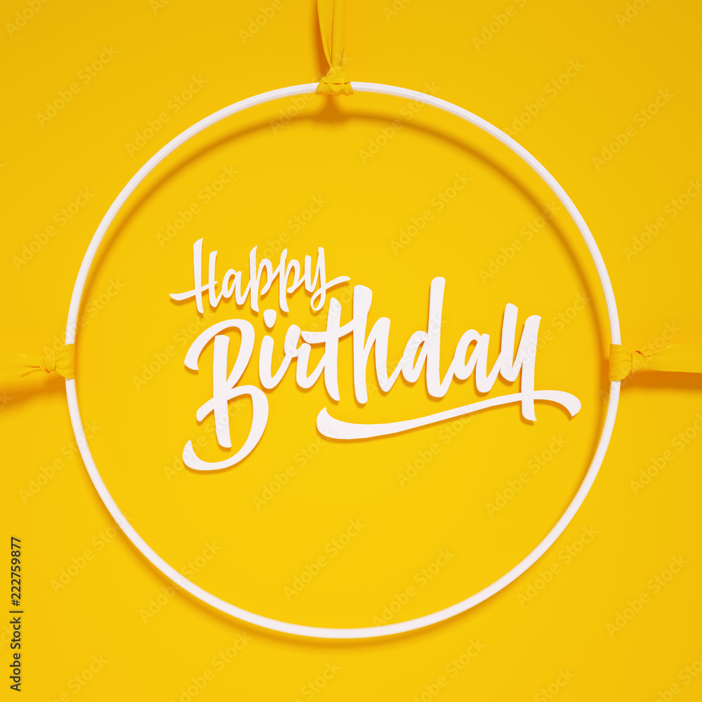 Happy birthday on yellow background, template greeting banner. 3d  rendering. Stock Illustration | Adobe Stock